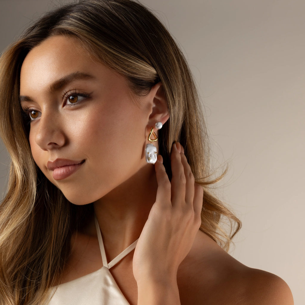 Celestial Baroque Pearl Charm Hoops Silver 18K Gold Plated