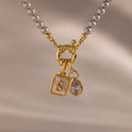 Grey Pearl Charm Necklace Silver 18K Gold Plated