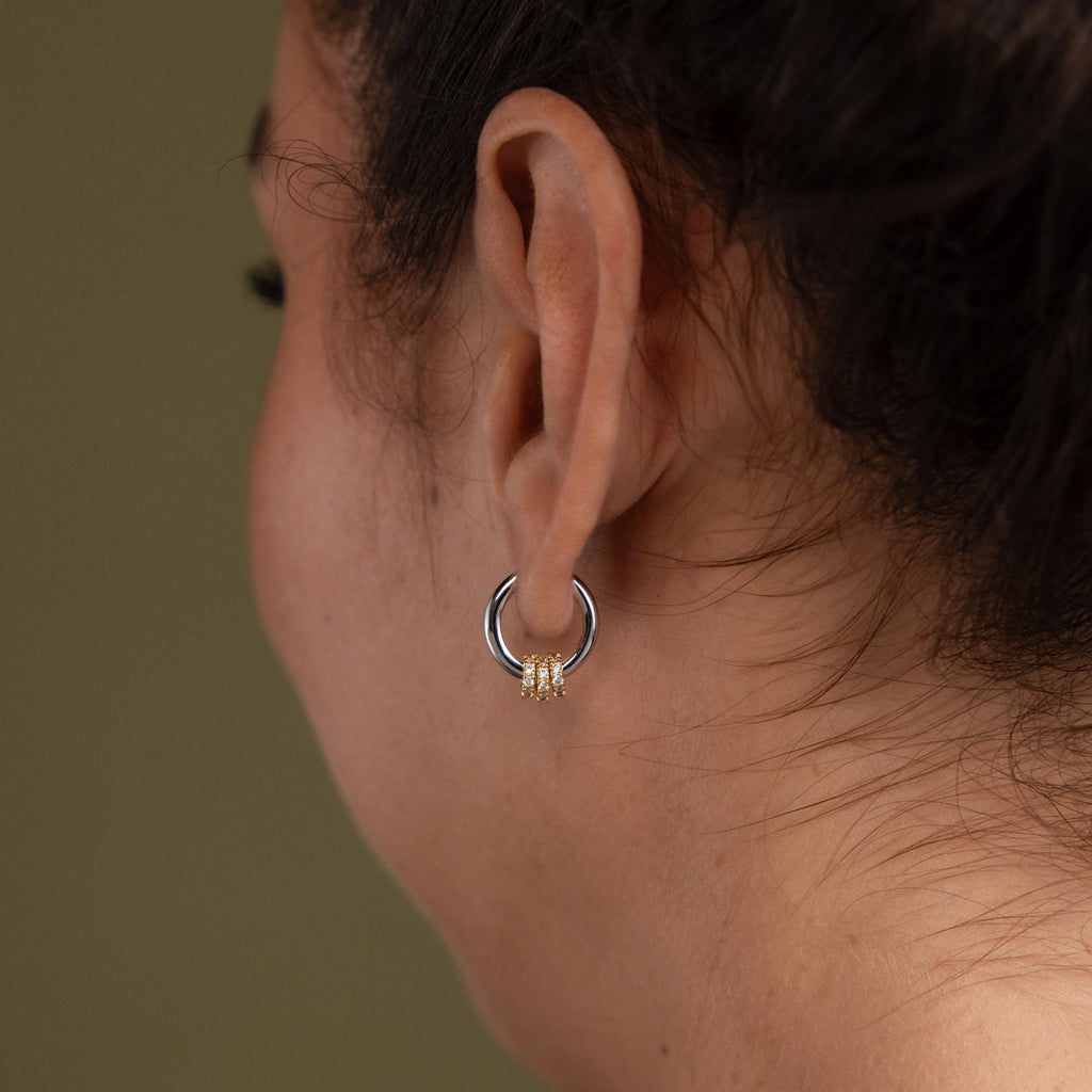 Mixed Metal Pave Hoops in Silver  Silver 18K Gold Plated