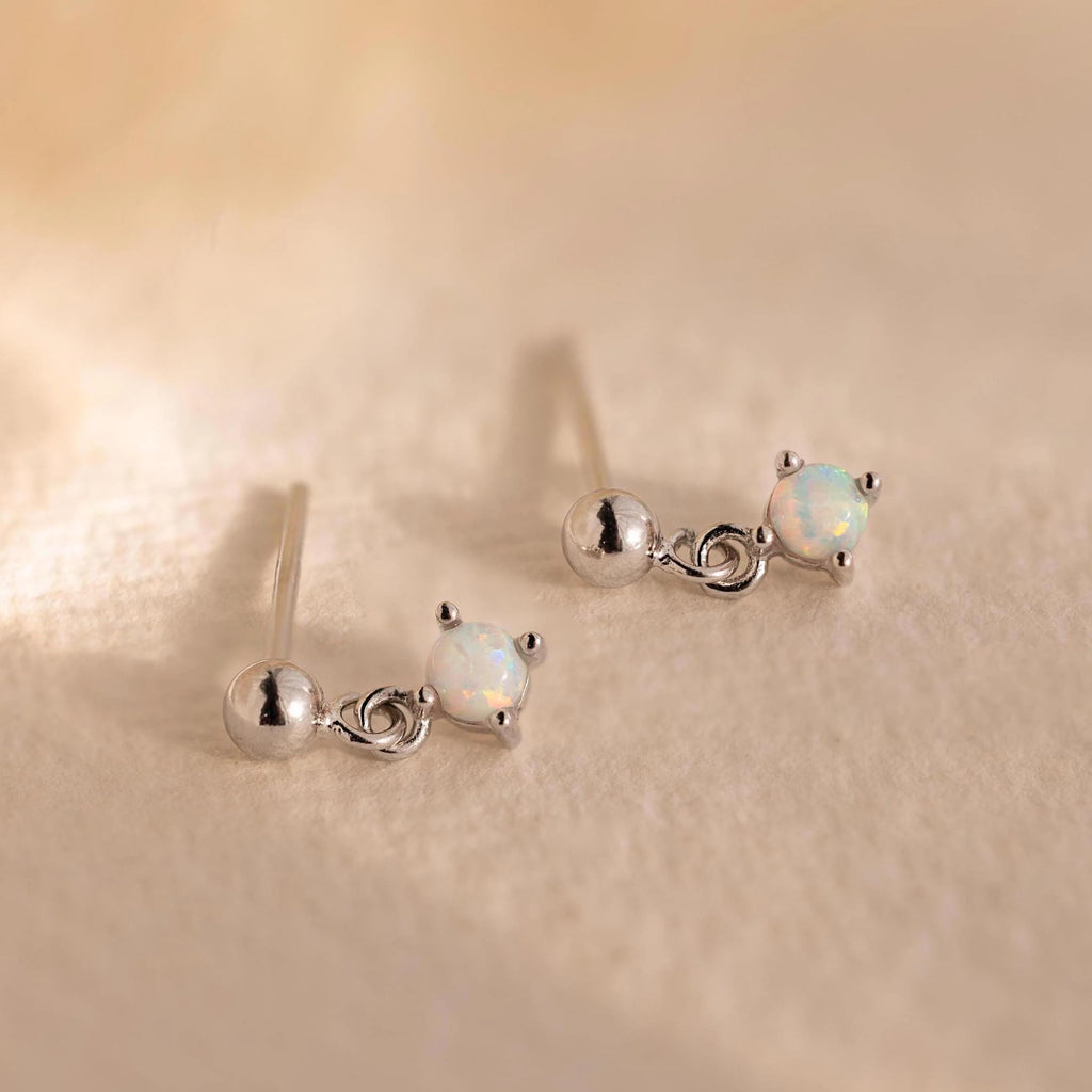 Dainty Opal Drop Studs Silver 18K Gold Plated