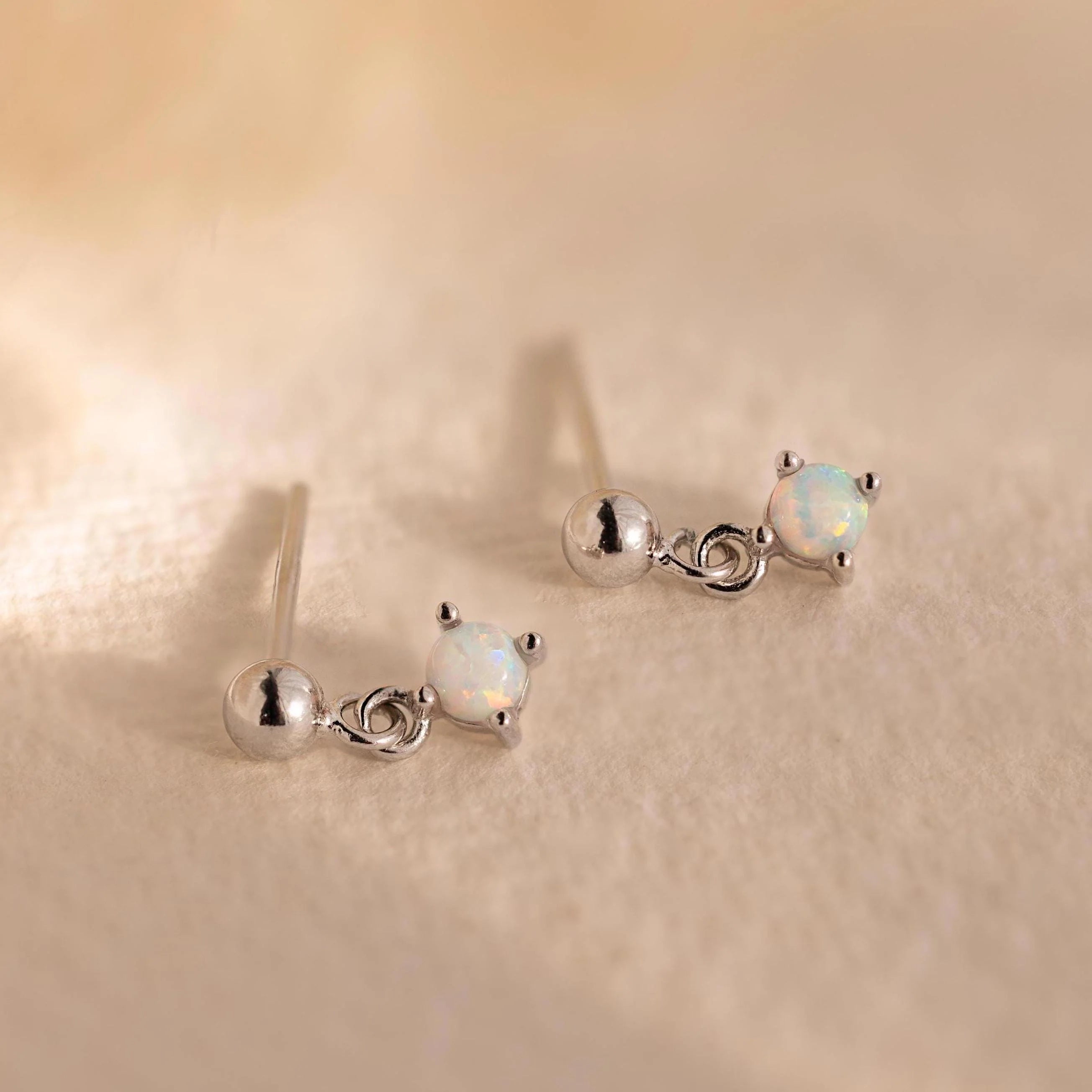 Dainty Opal Drop Studs Silver 18K Gold Plated
