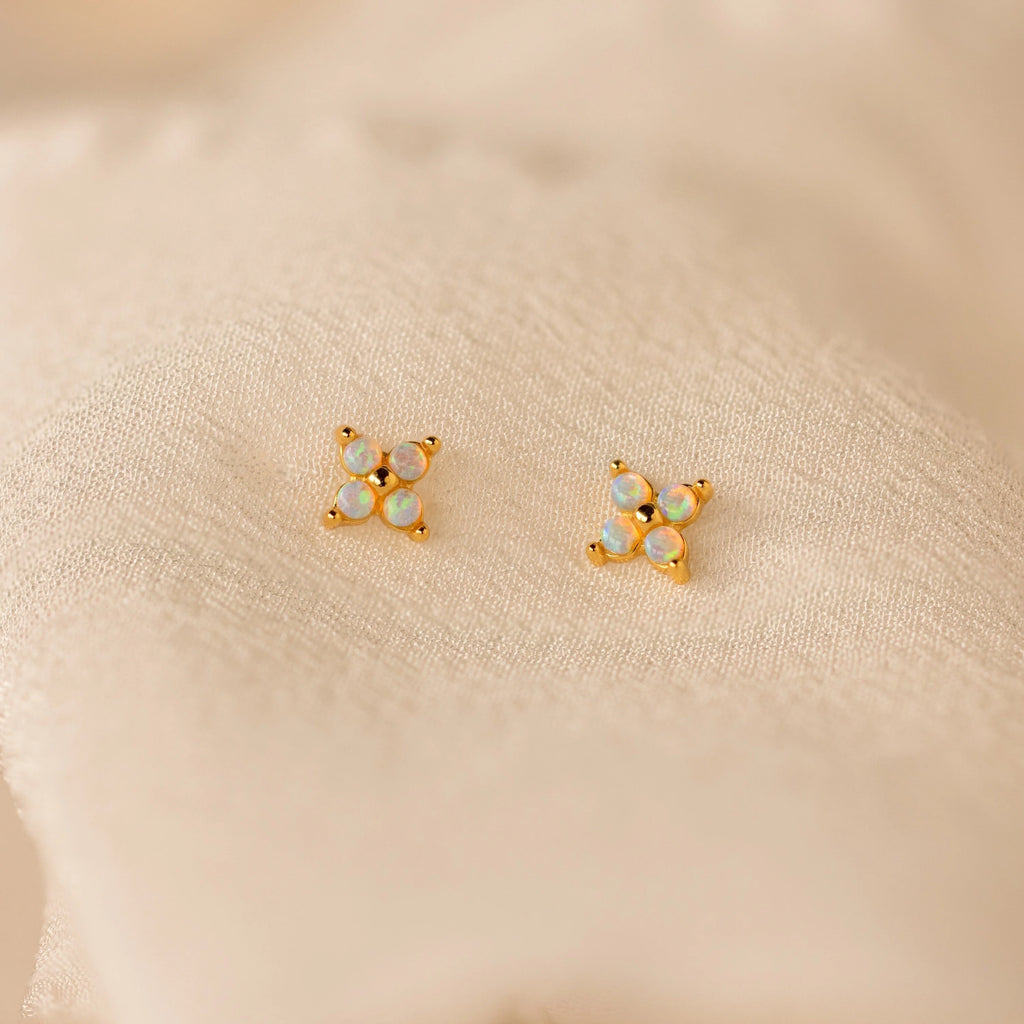 Dainty Opal Stud Earrings Set Silver 18K Gold Plated