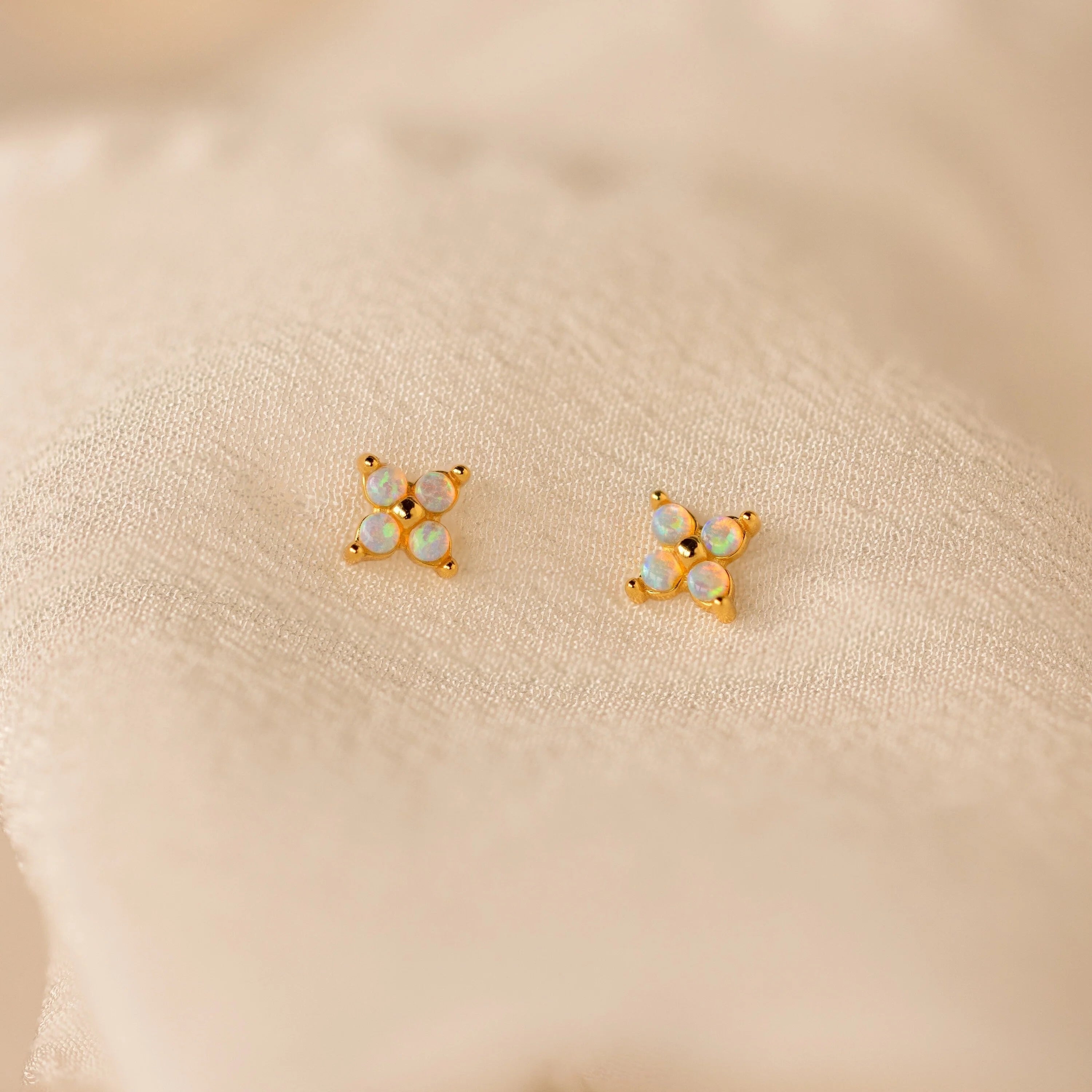 Dainty Opal Stud Earrings Set Silver 18K Gold Plated