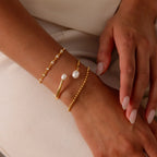 Shell Pearl Cuff Bracelet Silver 18K Gold Plated