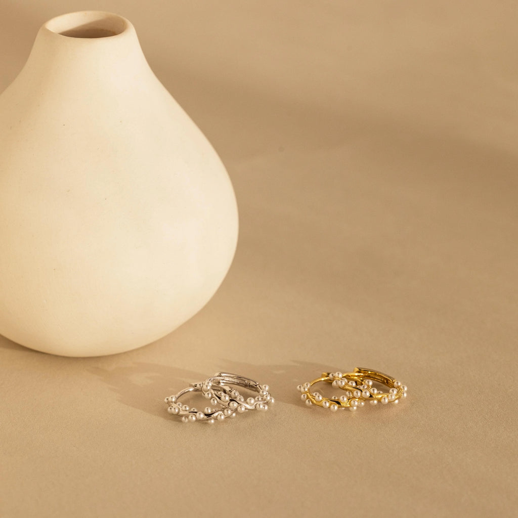 Pearl Cluster Huggies Silver 18K Gold Plated