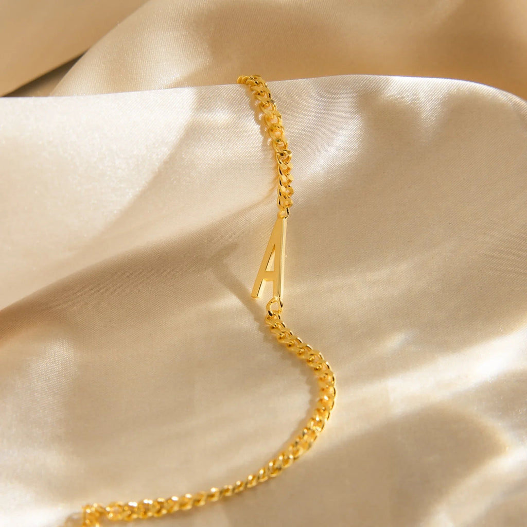 Large Letter Bracelet Silver 18K Gold Plated