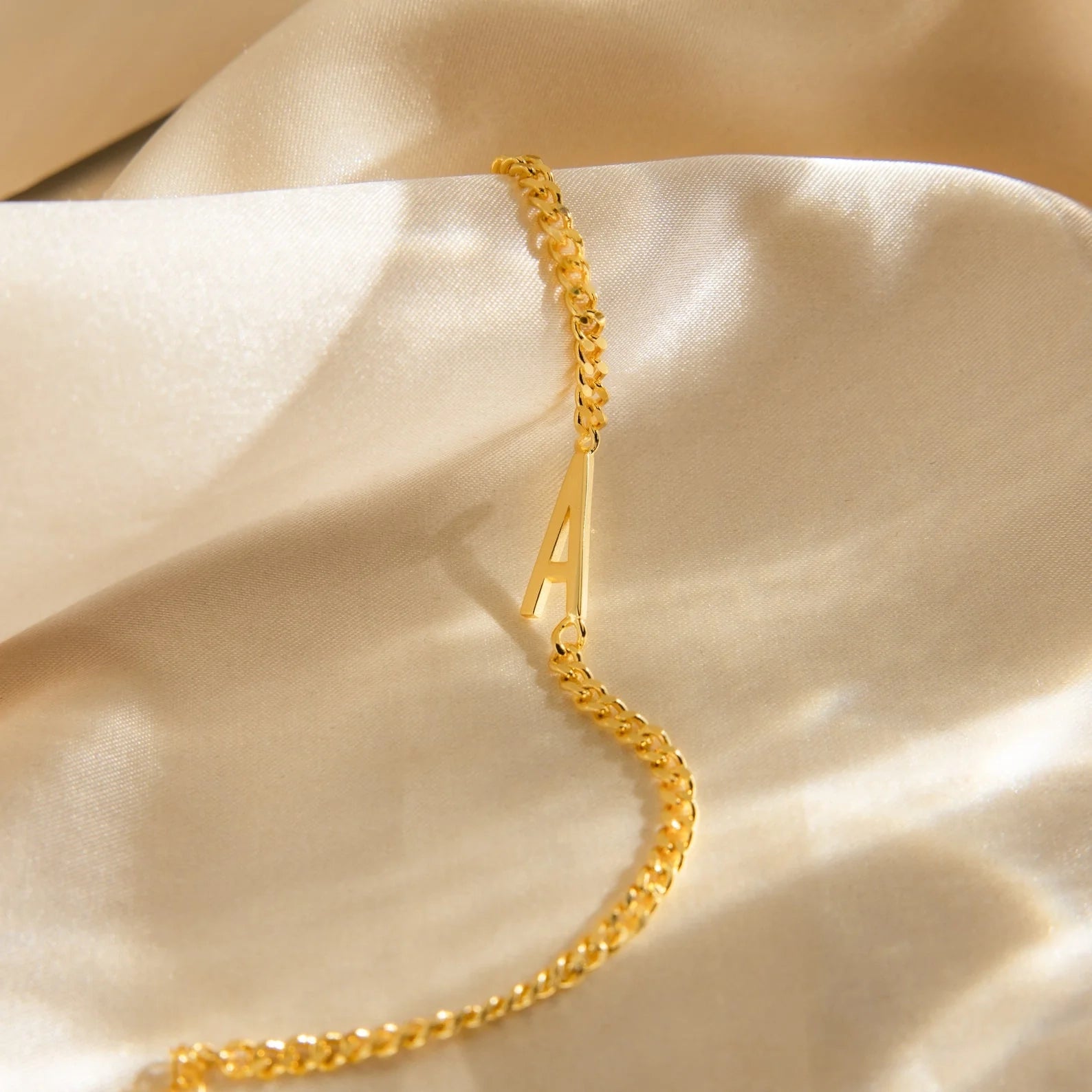 Large Letter Bracelet Silver 18K Gold Plated