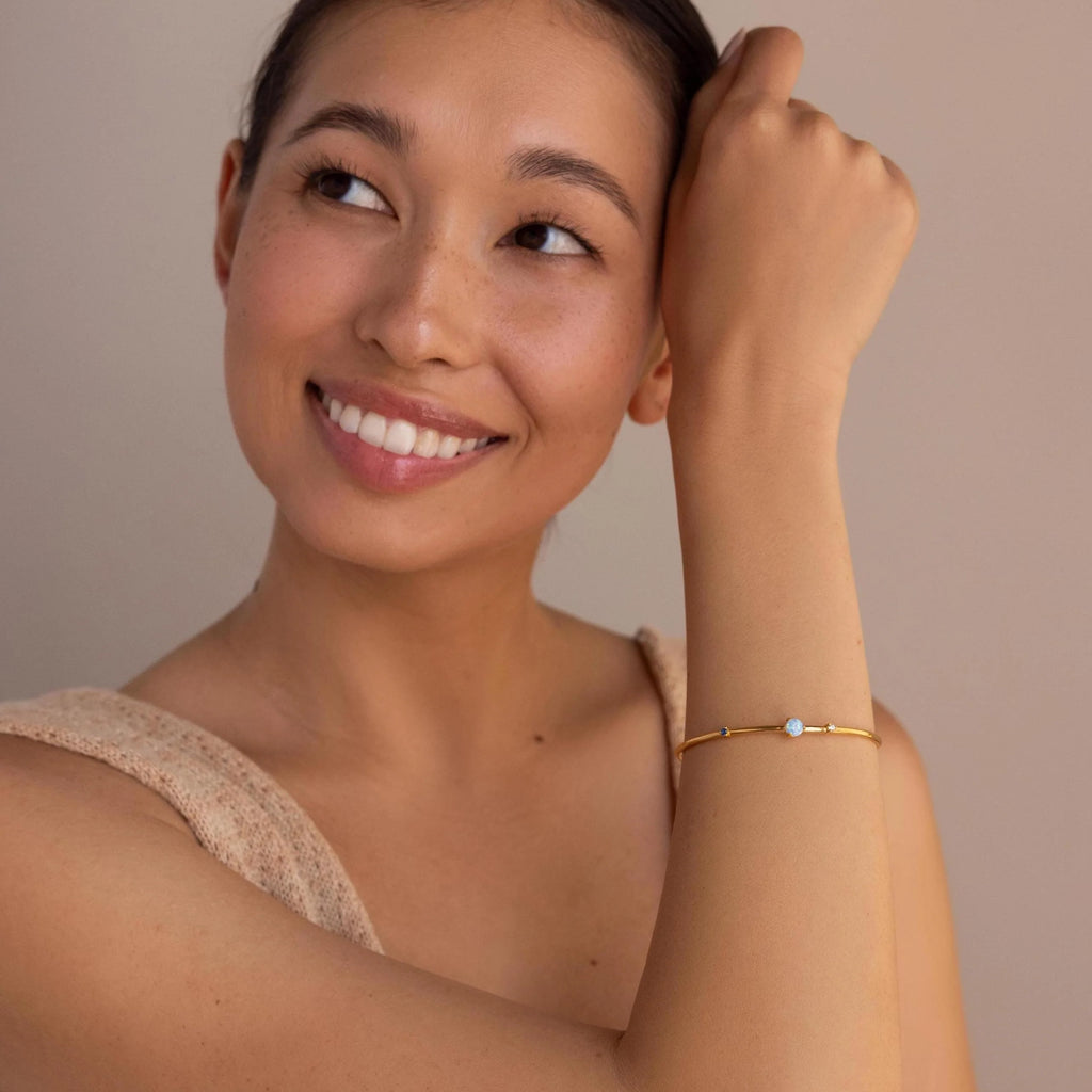Opal & Diamond Cuff Bracelet Silver 18K Gold Plated