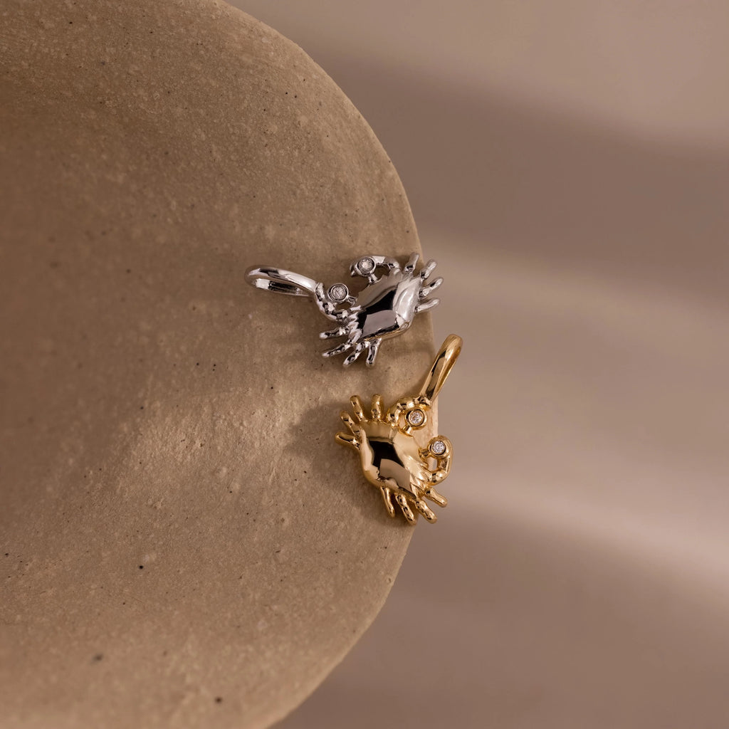 Diamond Crab Charm Silver 18K Gold Plated