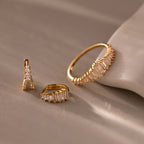 Art Deco Baguette Diamond Earrings & Ring Set Silver 18K Gold Plated