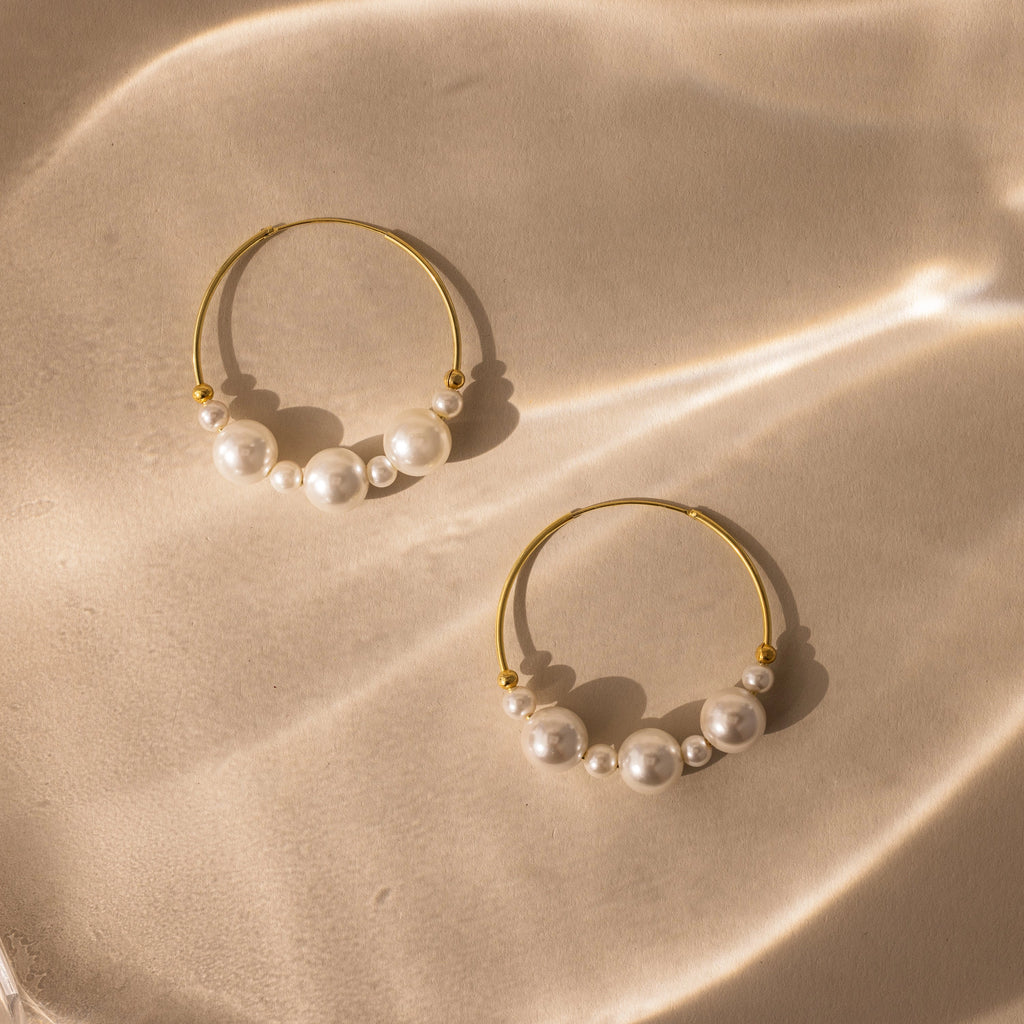Statement Pearl Hoops  Silver 18K Gold Plated