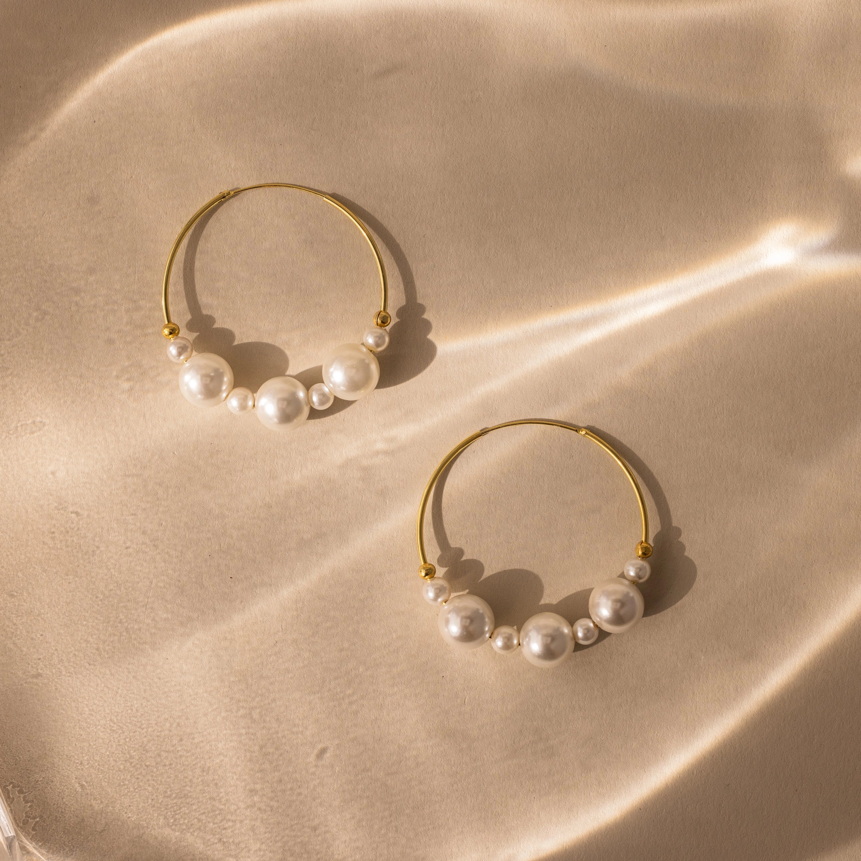 Statement Pearl Hoops  Silver 18K Gold Plated