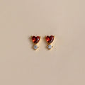 Garnet Heart Drop Stud Earrings