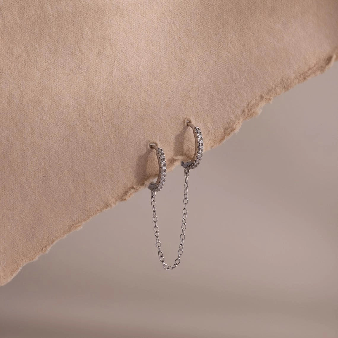 Pave Duo Chain Earring Silver 18K Gold Plated
