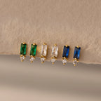 Diamond Baguette Aquamarine Drop Studs Silver 18K Gold Plated