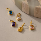 Emerald Cut Diamond Charm Silver 18K Gold Plated