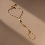 Moonstone Hand Ring Chain Bracelet Silver 18K Gold Plated