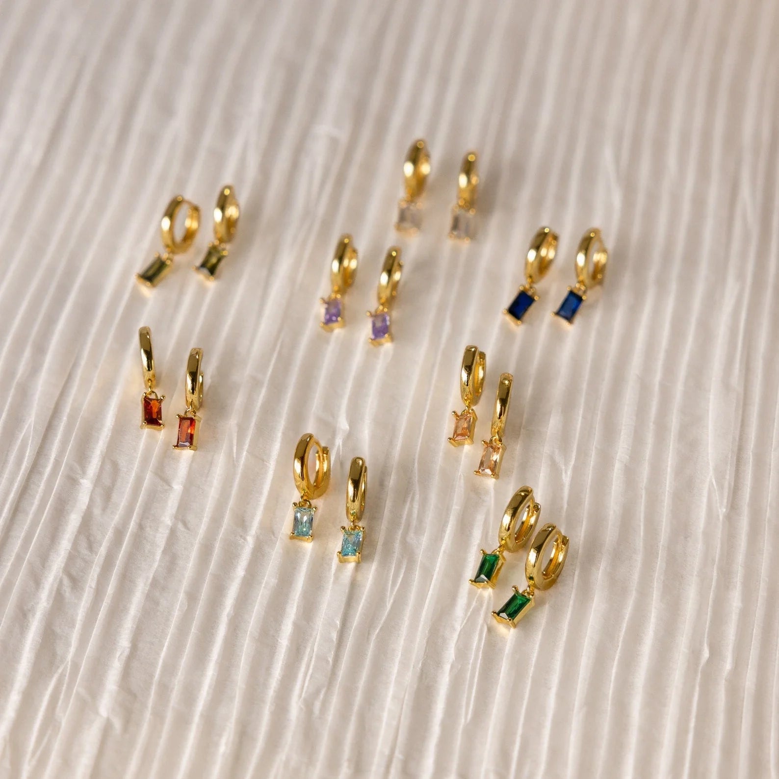 Subtle Birthstone Sparkle: Baguette Birthstone Huggie Hoops