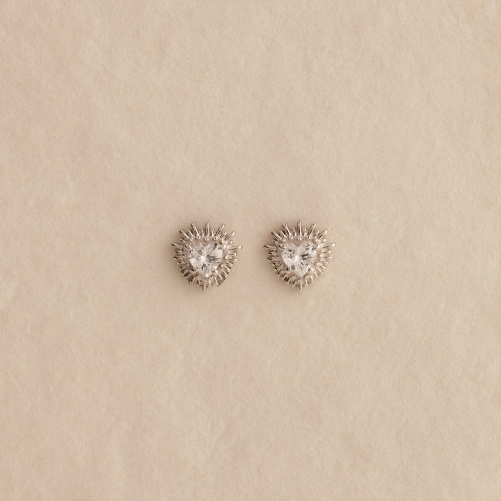 Sacred Heart Flat Back Studs Silver 18K Gold Plated