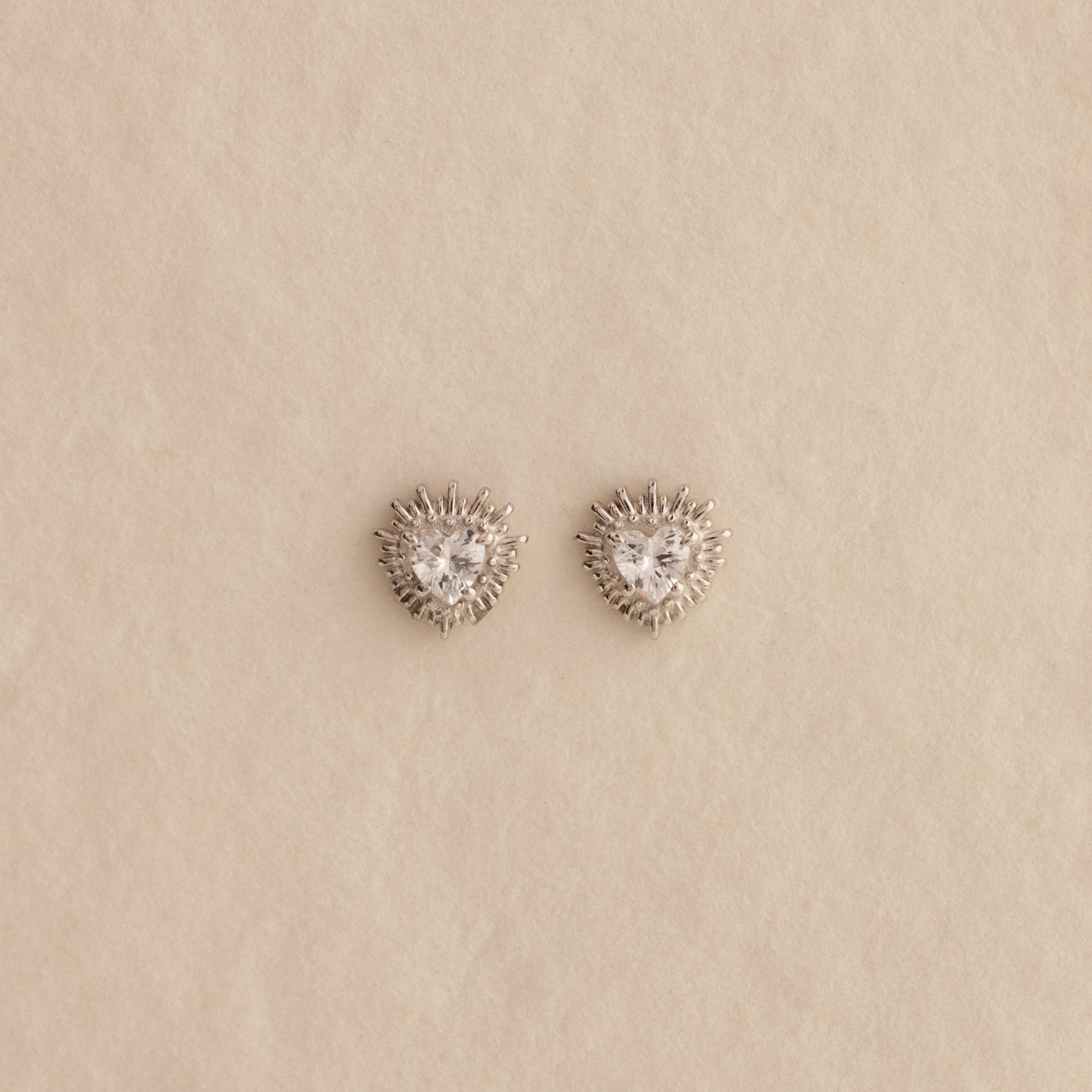 Sacred Heart Flat Back Studs Silver 18K Gold Plated