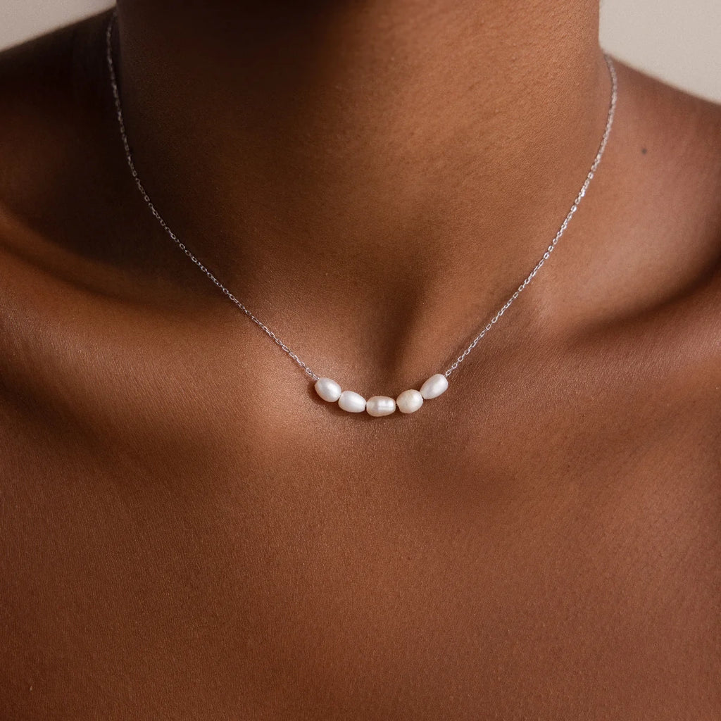 Pearl Bead Necklace Silver 18K Gold Plated