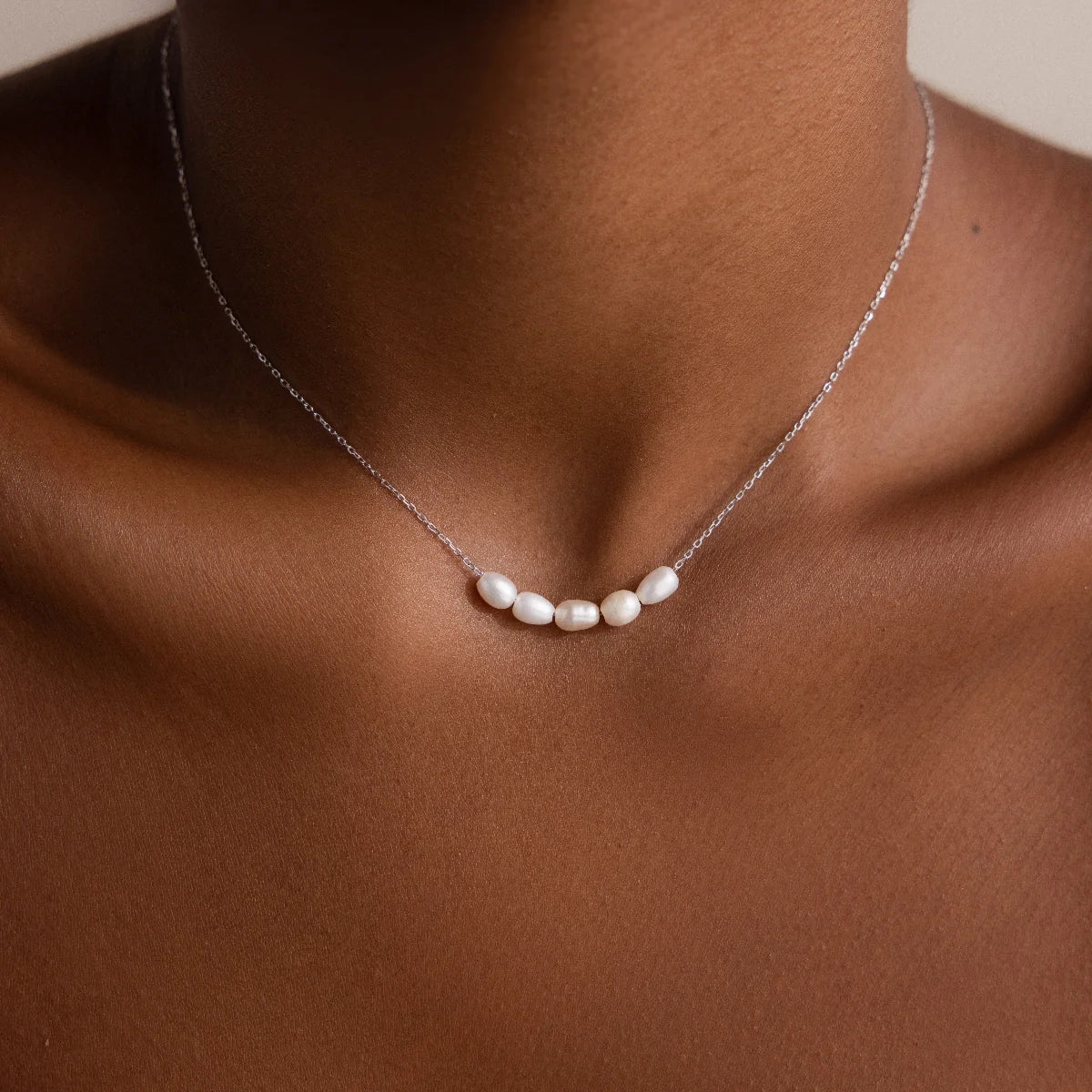 Pearl Bead Necklace Silver 18K Gold Plated