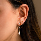 Diamond Pearl Chain Earrings Silver 18K Gold Plated