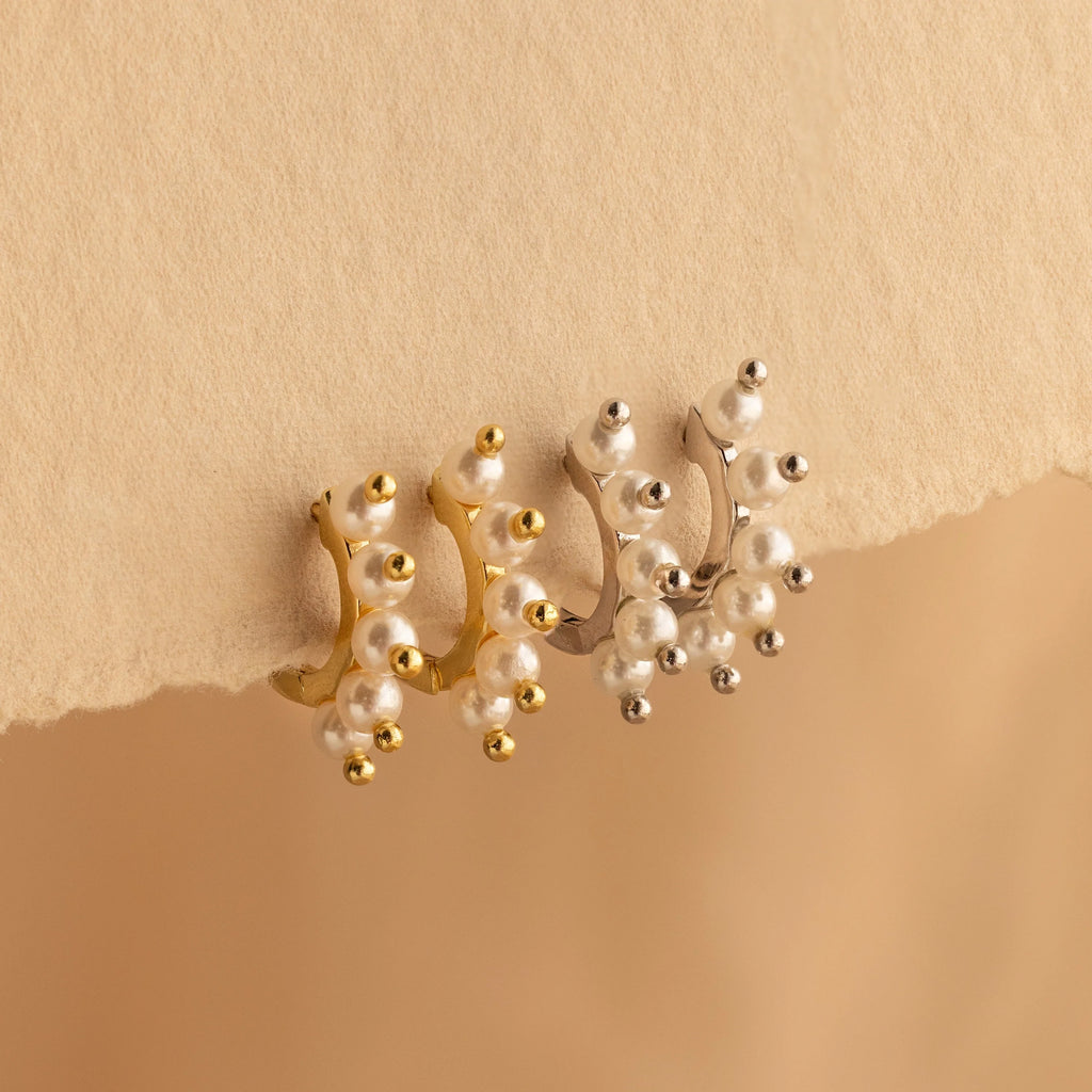 Beaded Pearl Huggies Silver 18K Gold Plated