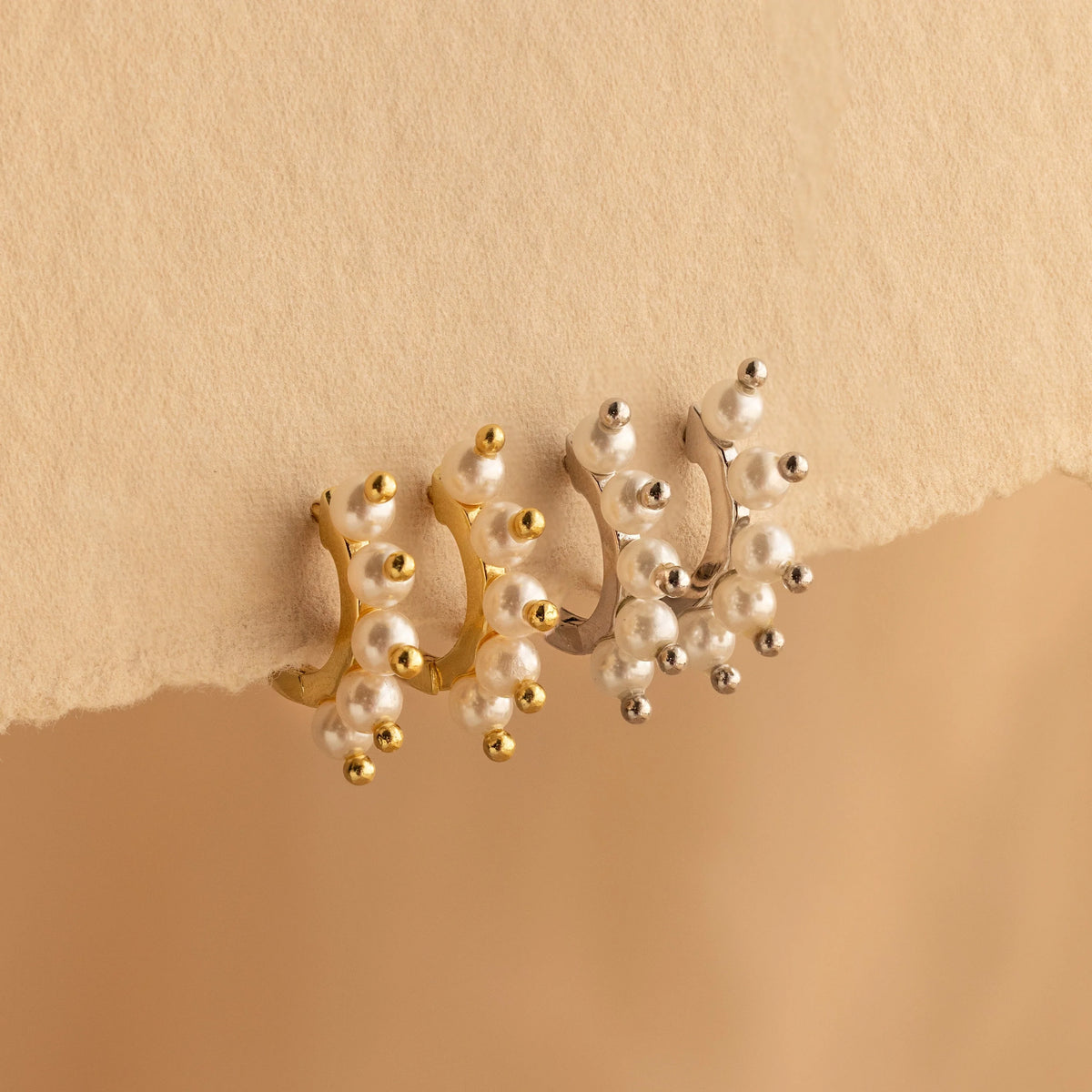 Beaded Pearl Huggies Silver 18K Gold Plated
