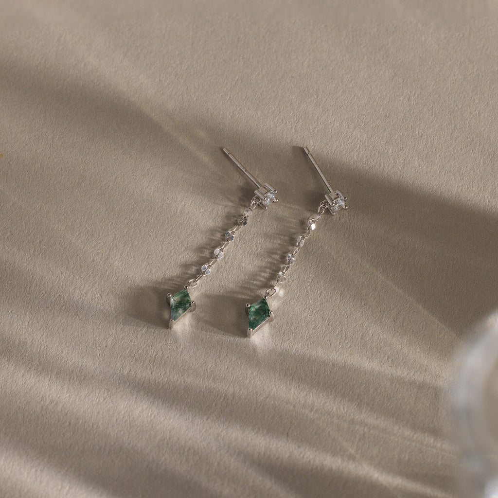 Agate Diamond Dangle Earrings  Silver 18K Gold Plated