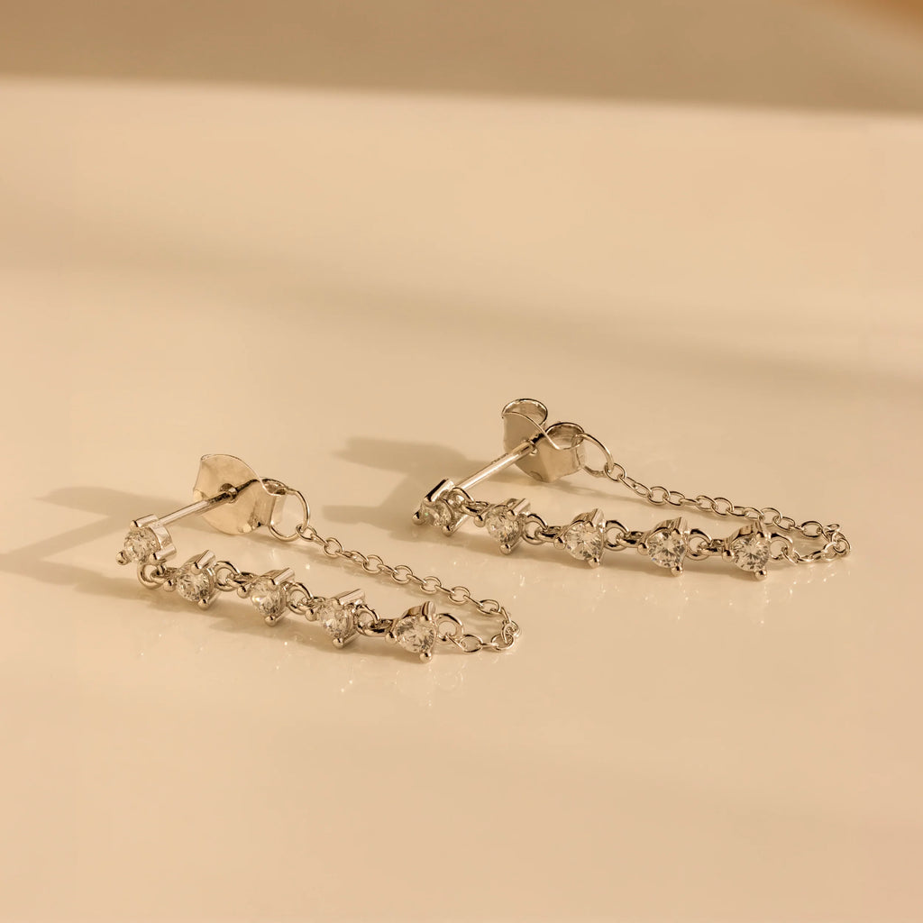 Diamond Chain Drop Earrings Silver 18K Gold Plated