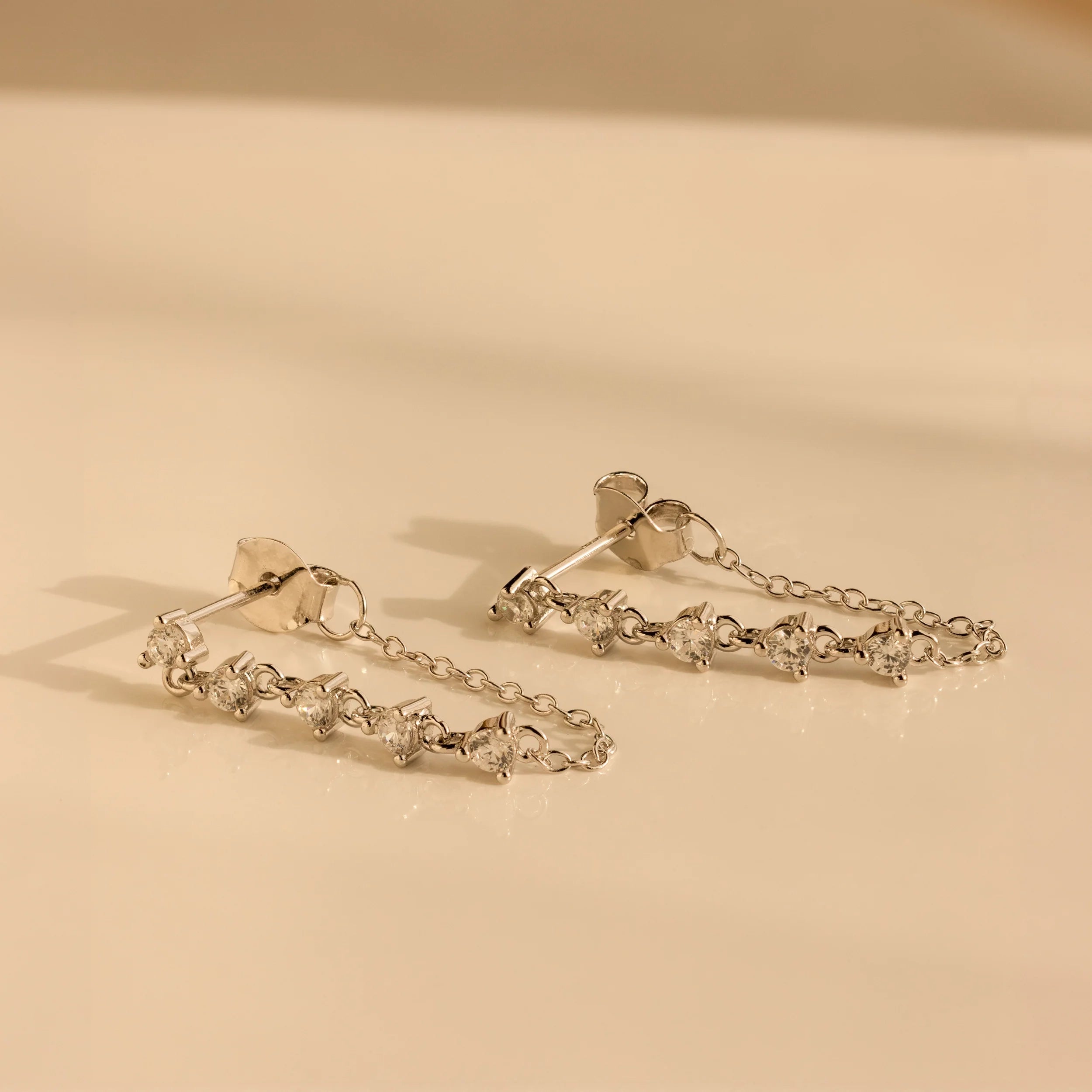 Diamond Chain Drop Earrings Silver 18K Gold Plated