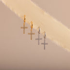 Diamond Pave Cross Hoops Silver 18K Gold Plated