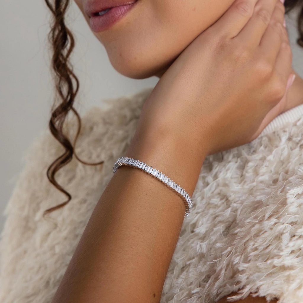 Vertical Baguette Tennis Bracelet Silver 18K Gold Plated