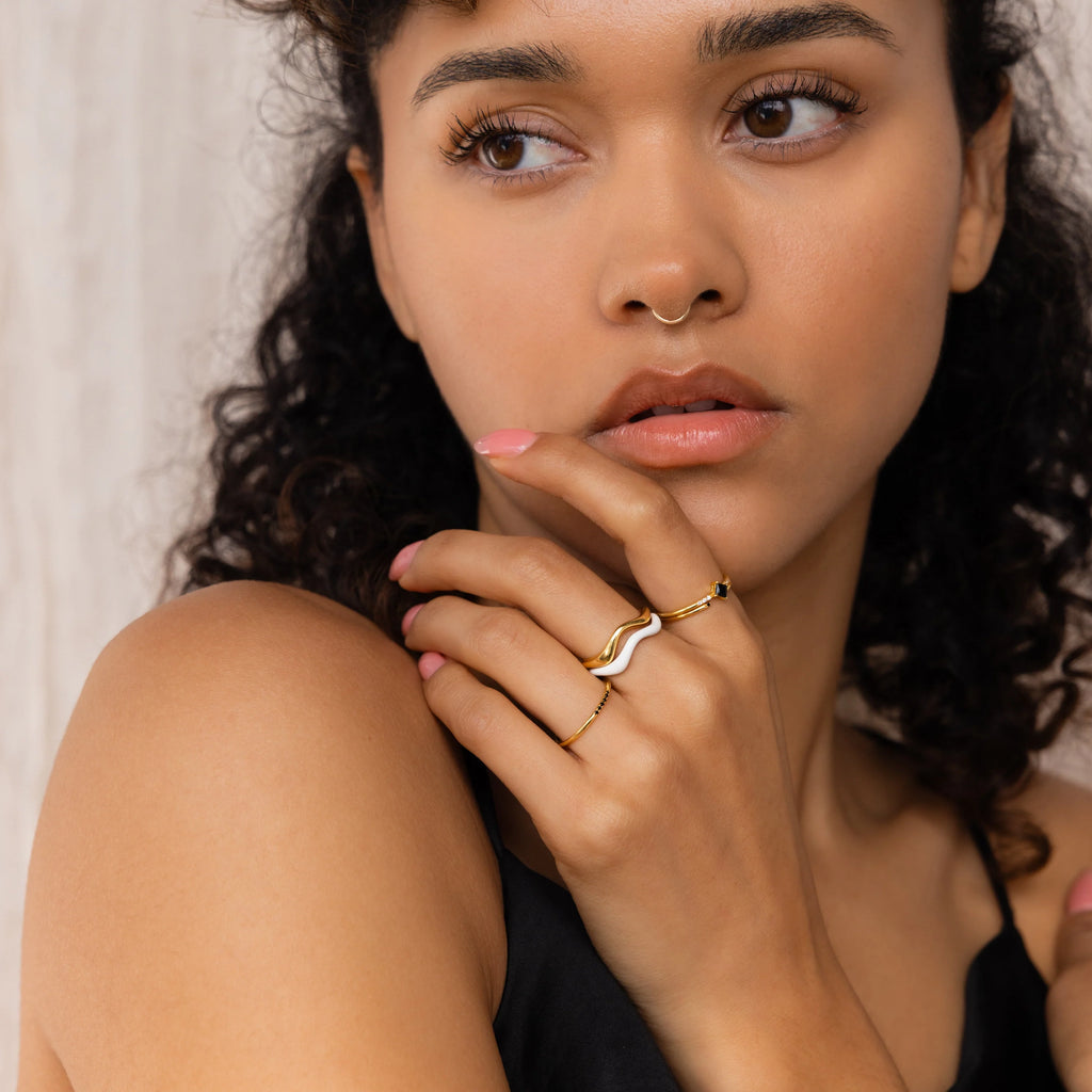 Duo Wave Ring Set Silver 18K Gold Plated