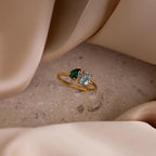 Open Toi et Moi Birthstone Ring Silver 18K Gold Plated