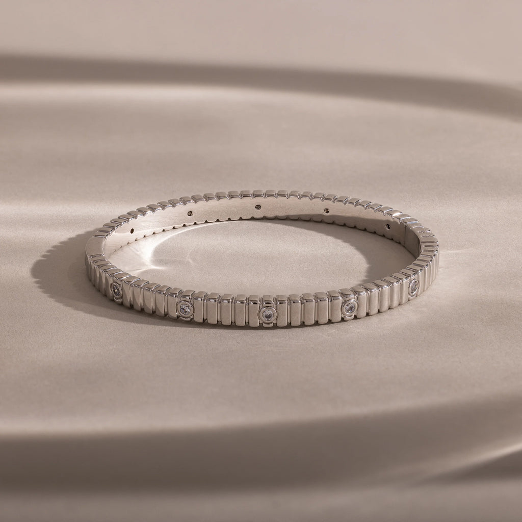 Ribbed Diamond Bangle Silver 18K Gold Plated