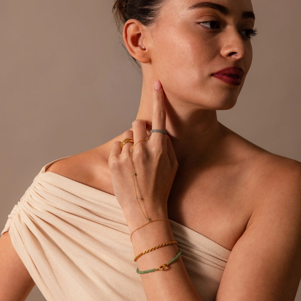 Jade Hand Chain Bracelet Silver 18K Gold Plated