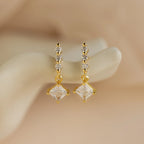 Princess Diamond Drop Studs Silver 18K Gold Plated