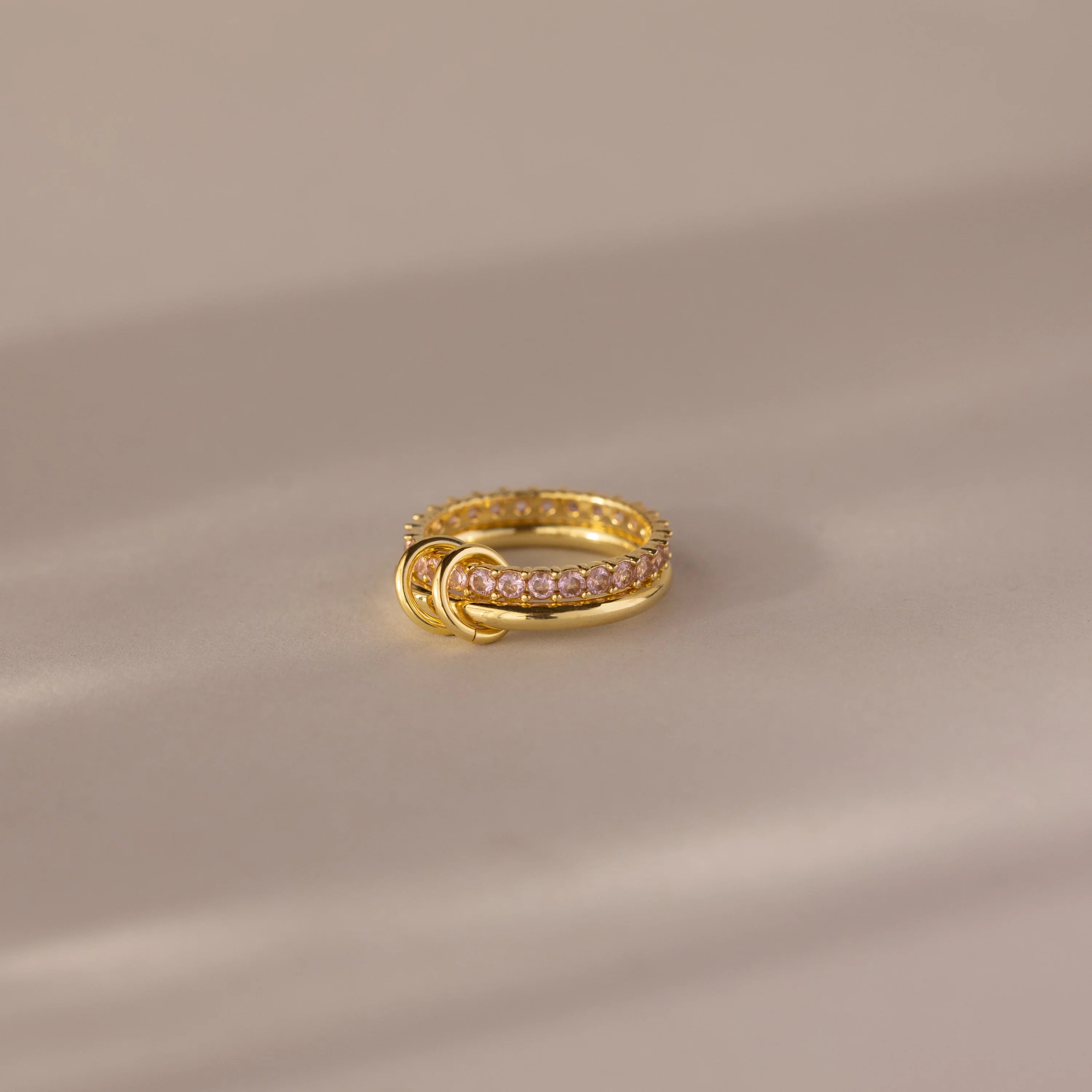 Pink Tourmaline Eternity Band Duo Ring Set Silver 18K Gold Plated