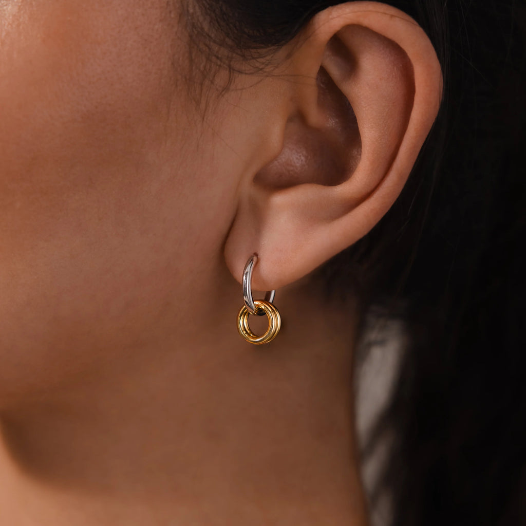 Duo Link Mixed Metal Hoops Silver 18K Gold Plated