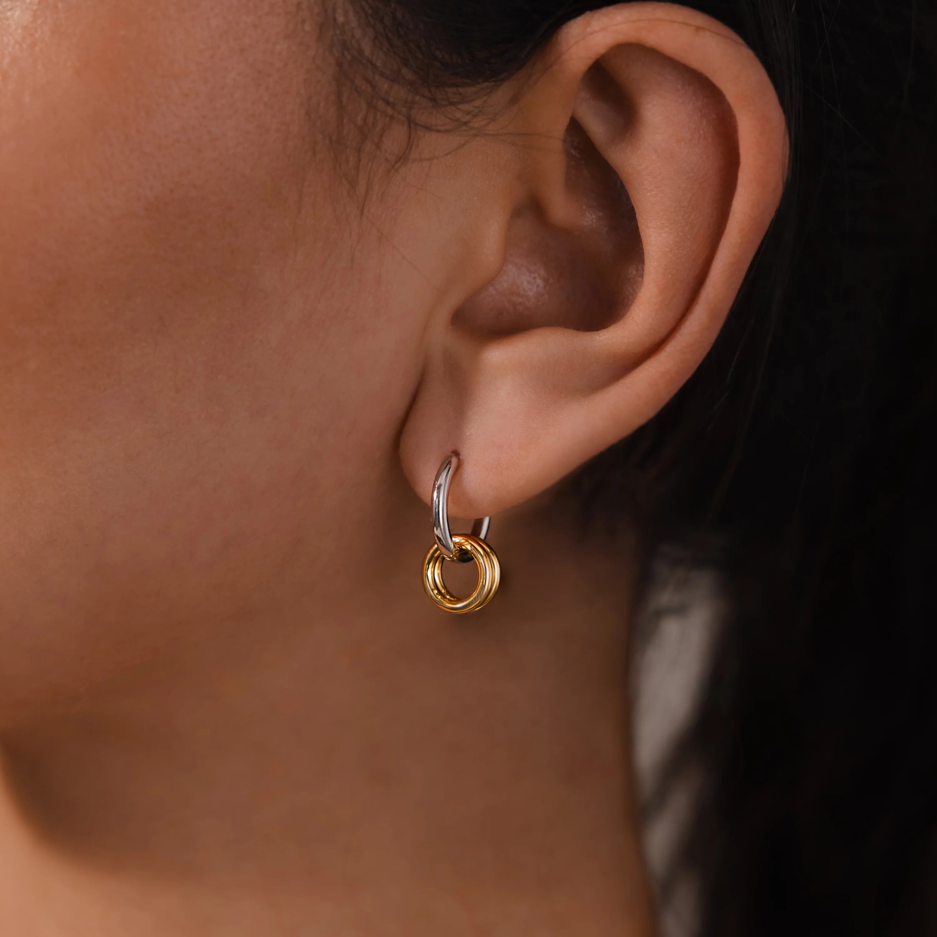 Duo Link Mixed Metal Hoops Silver 18K Gold Plated
