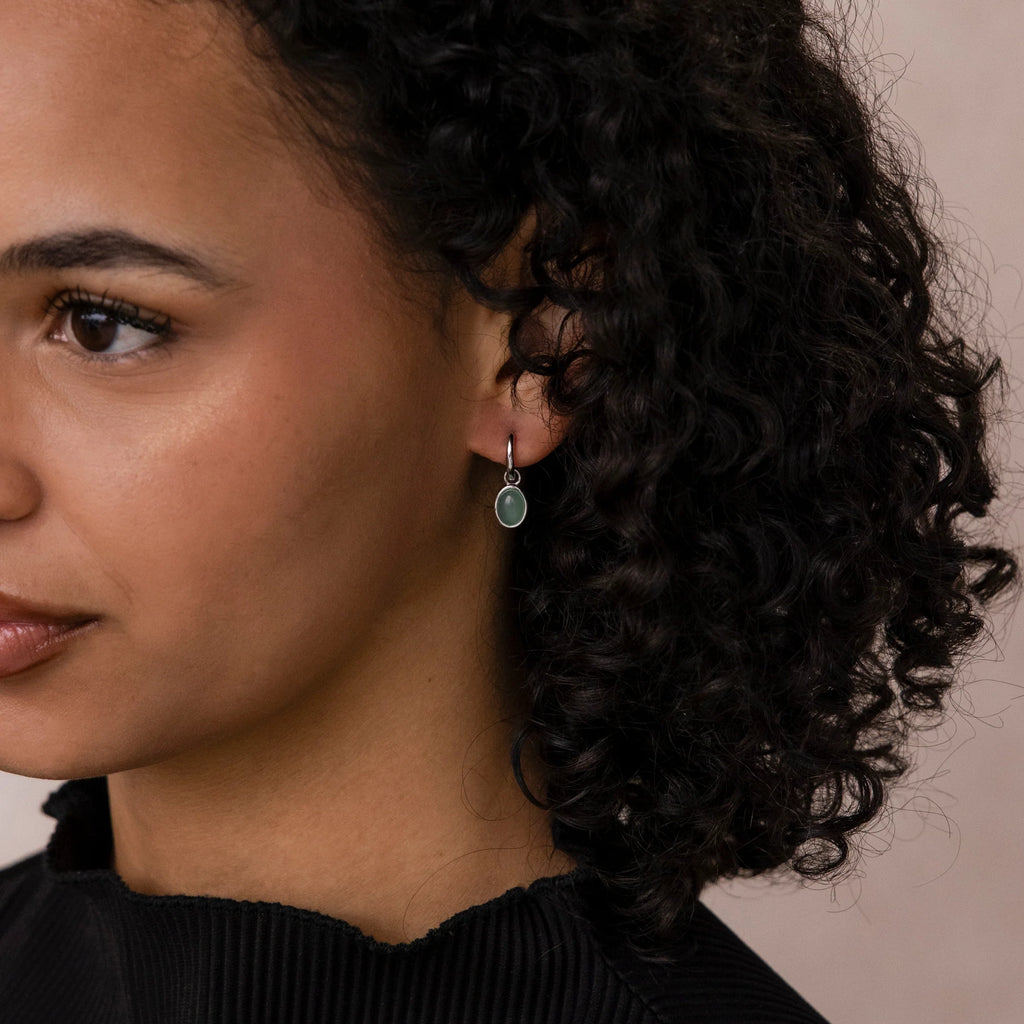 Jade Drop Hoops Silver 18K Gold Plated