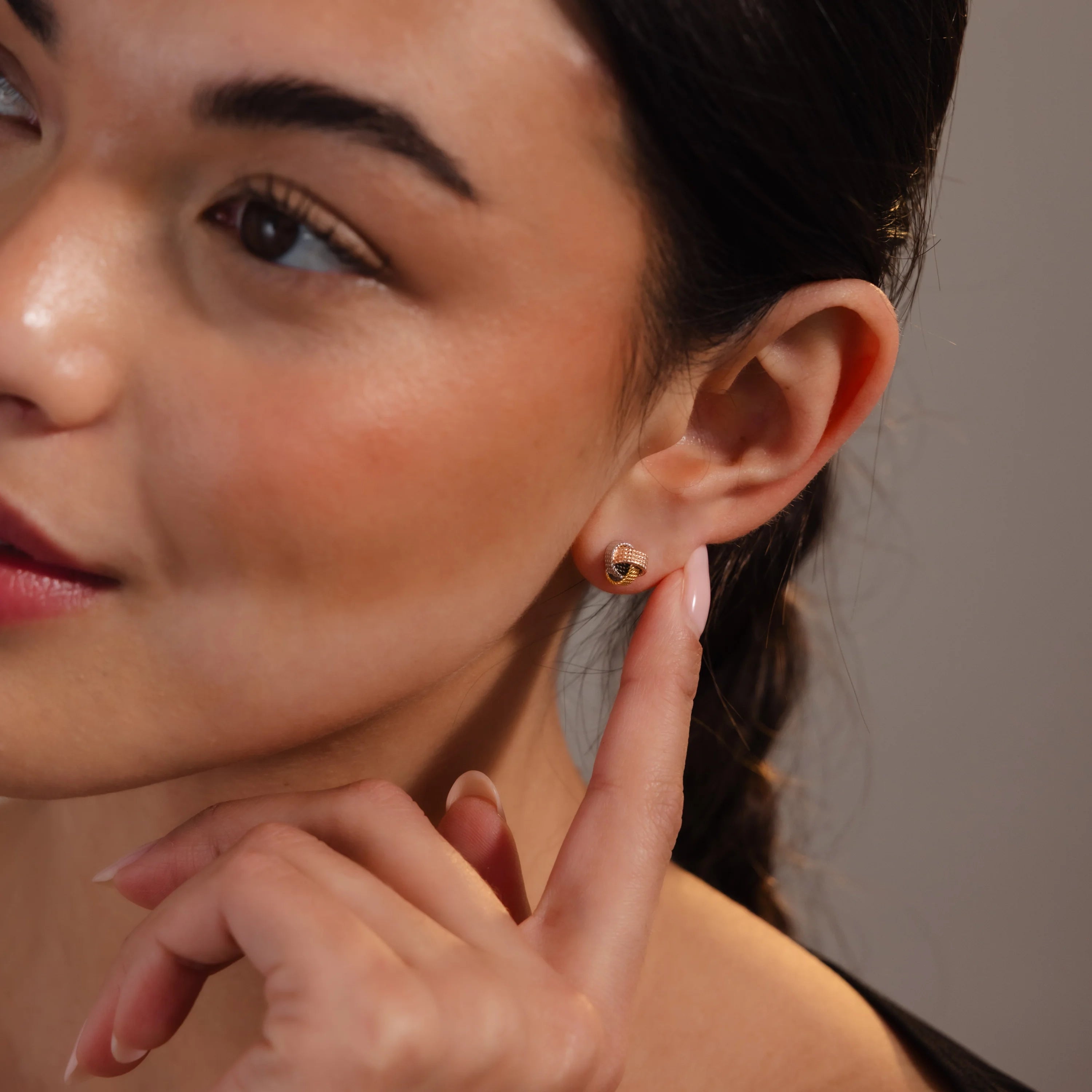 Rope Knot Studs in Mixed Metal Silver 18K Gold Plated
