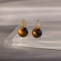 Tiger's Eye Dome Drop Earrings Silver 18K Gold Plated