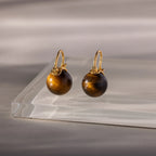 Tiger's Eye Dome Drop Earrings Silver 18K Gold Plated