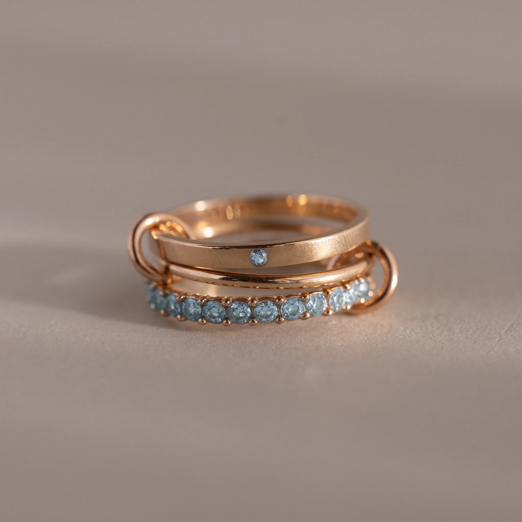 Triple Linked Aquamarine Ring Set Silver 18K Gold Plated