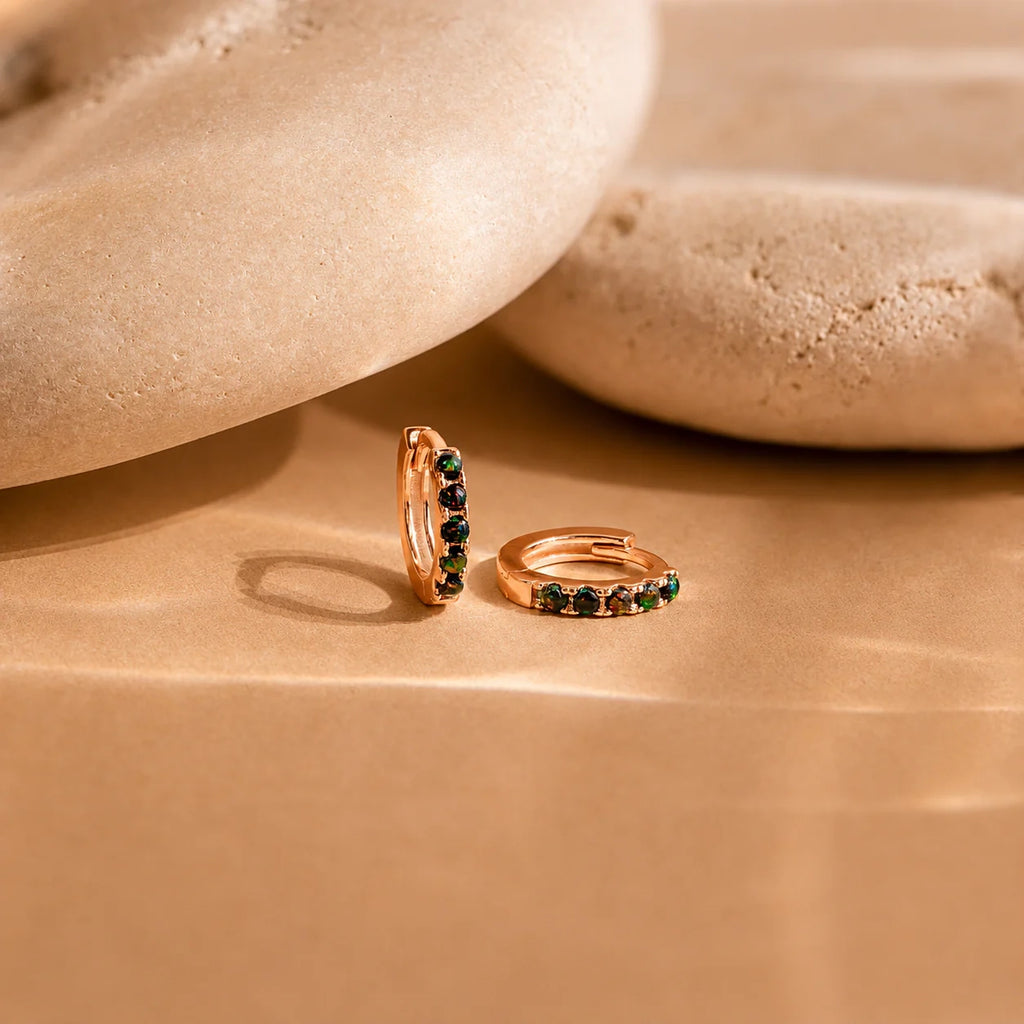 Black Sand Opal Huggie Hoop Earrings