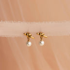 Love Knot Pearl Earrings Silver 18K Gold Plated