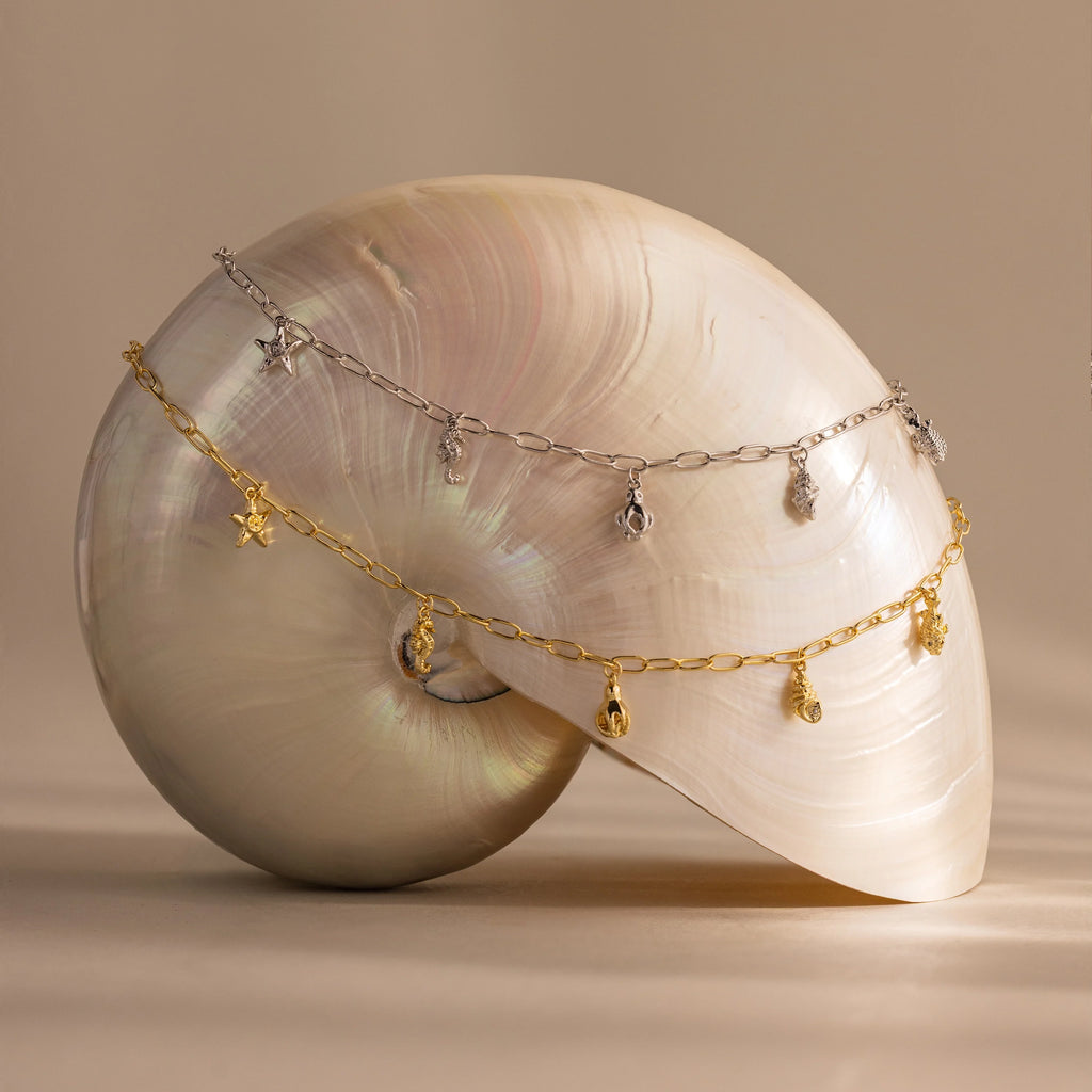 Ocean Charm Necklace Silver 18K Gold Plated